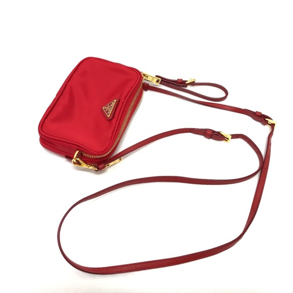 PRADA triangle logo triangle logo plate Crossbody Pochette Shoulder Bag Red - Picture 3 of 14